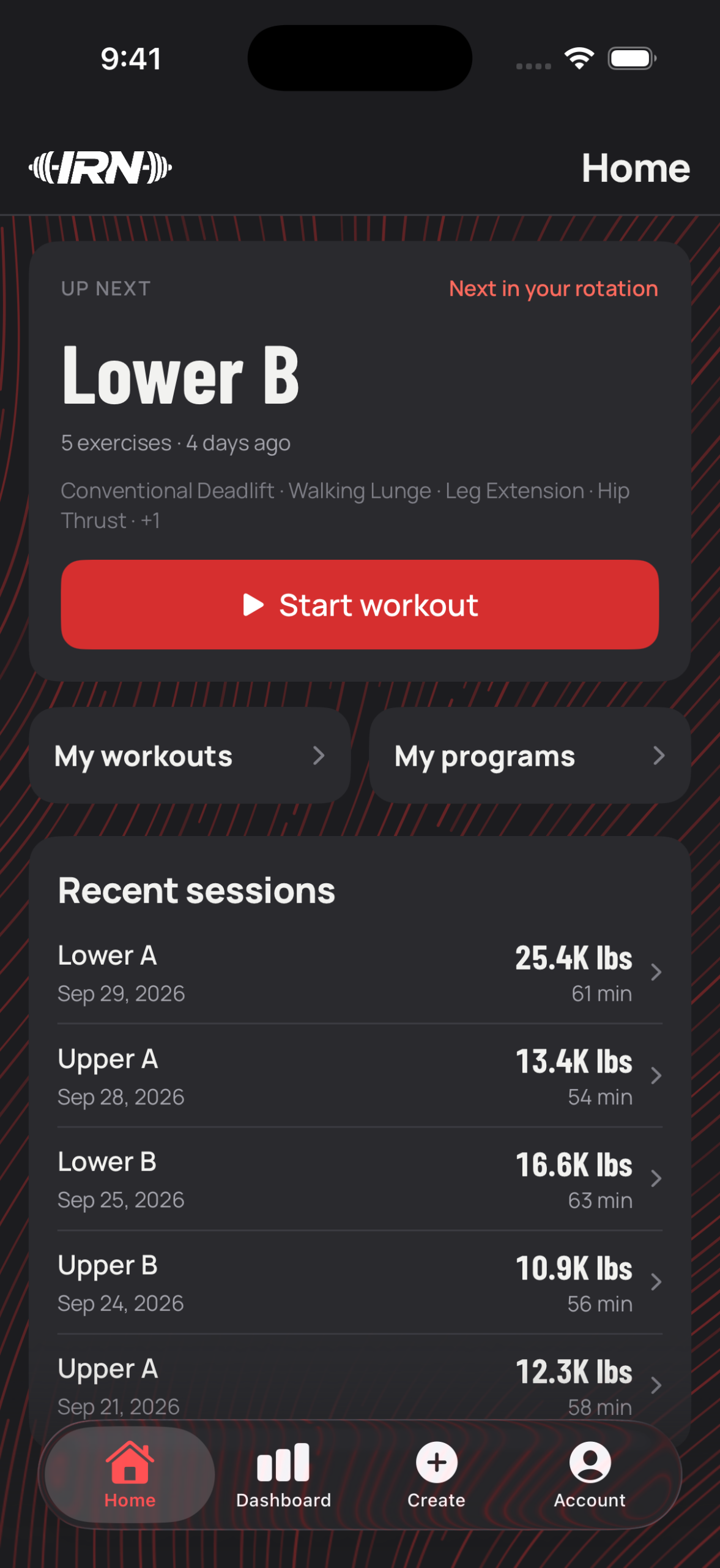 IRN home screen in dark mode